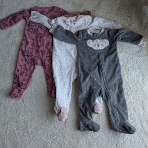 Carter Fleece Onsie  - Pink, White, and Gray- 9 M